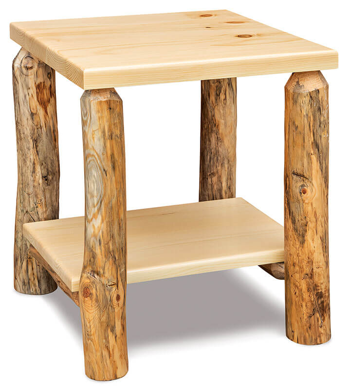 Fireside Log Furniture End Table with Shelf