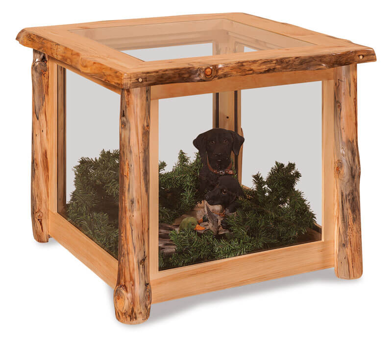 Fireside Log Furniture End Table with Glass